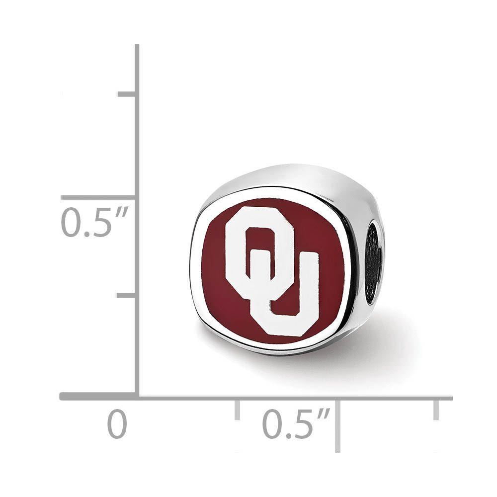 Alternate view of the Sterling Silver Rhodium Plated U of Oklahoma Enamel Cushion Bead Charm by The Black Bow Jewelry Co.