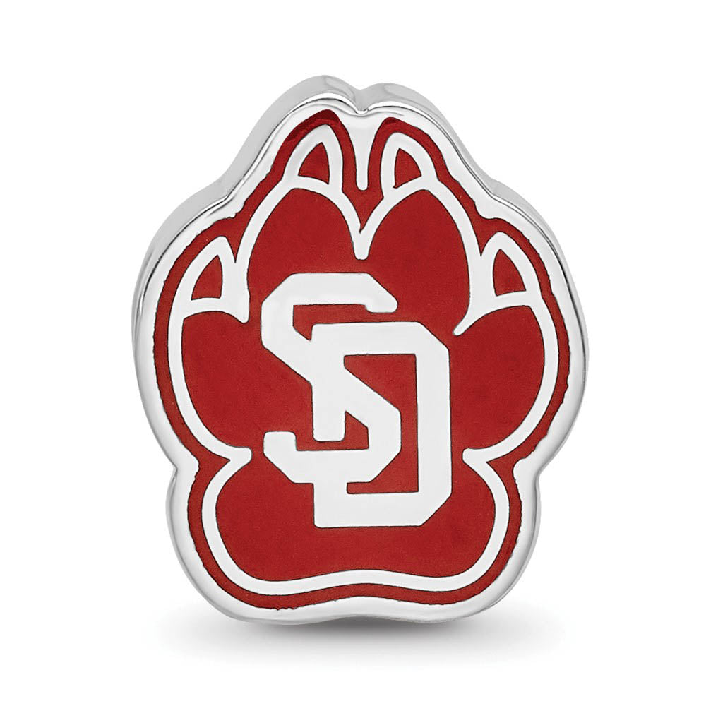 Alternate view of the Sterling Silver Rhodium Plated U. of South Dakota 1-Sided Enamel Bead by The Black Bow Jewelry Co.