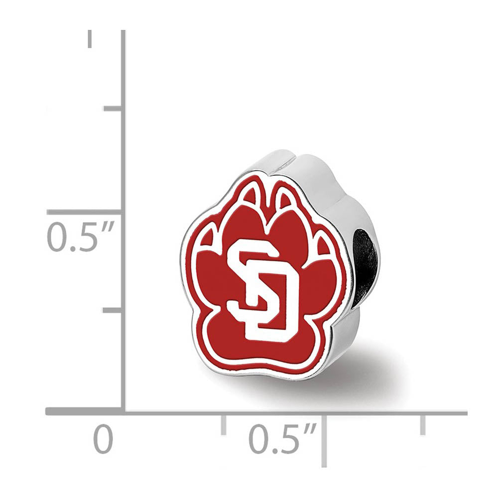 Alternate view of the Sterling Silver Rhodium Plated U. of South Dakota 1-Sided Enamel Bead by The Black Bow Jewelry Co.