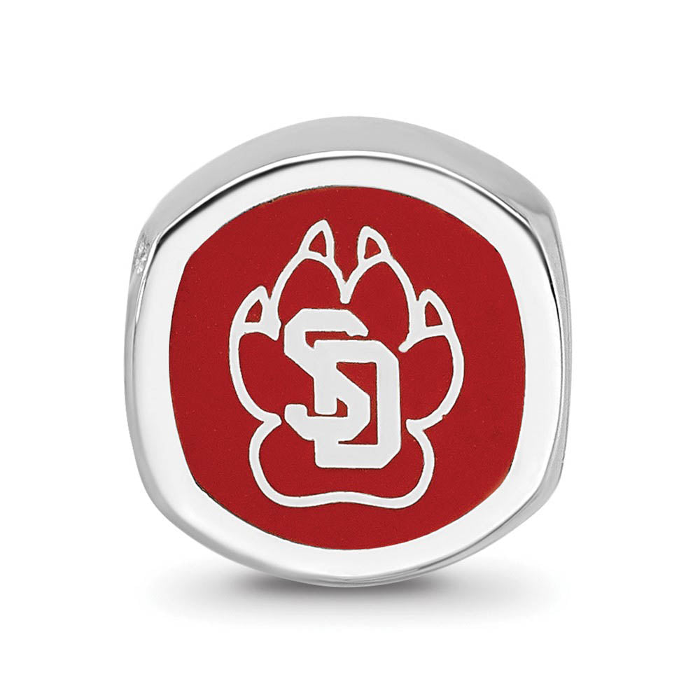 Alternate view of the Sterling Silver Rhodium Plated U of South Dakota Enamel Cushion Bead by The Black Bow Jewelry Co.