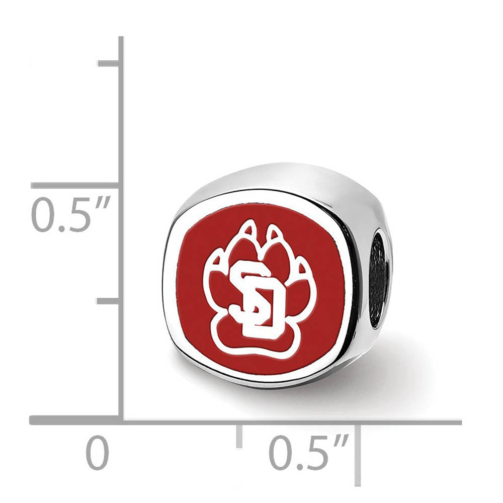 Alternate view of the Sterling Silver Rhodium Plated U of South Dakota Enamel Cushion Bead by The Black Bow Jewelry Co.
