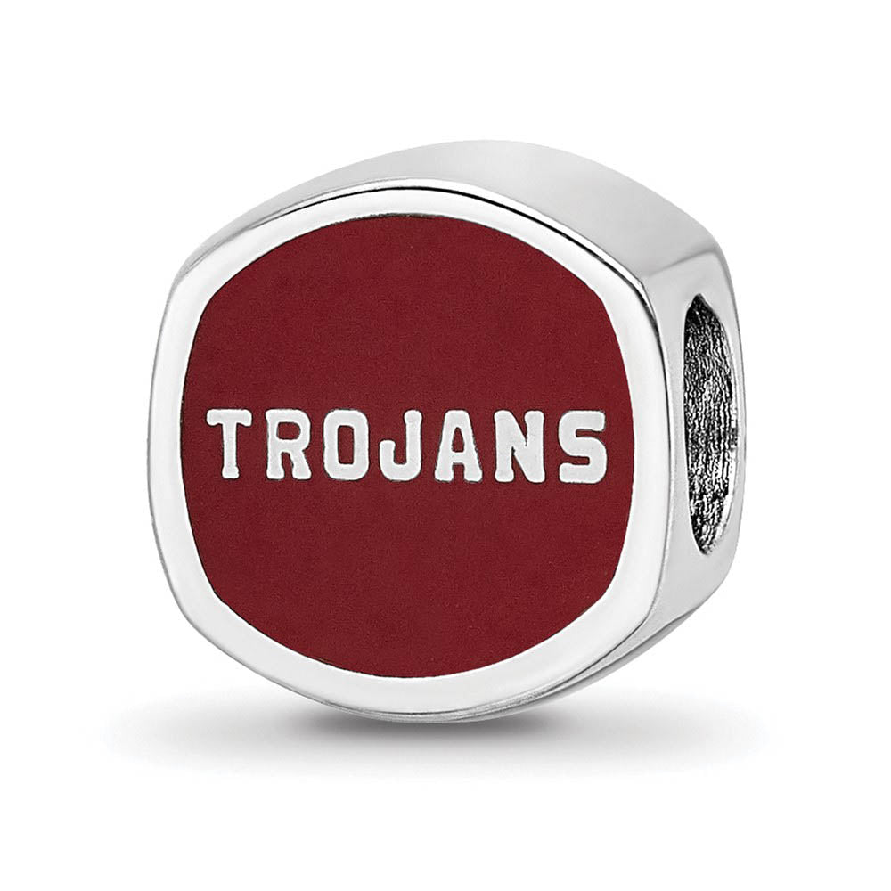 Alternate view of the Sterling Silver Rhodium Plated U. of Southern Cal. Enamel Cushion Bead by The Black Bow Jewelry Co.