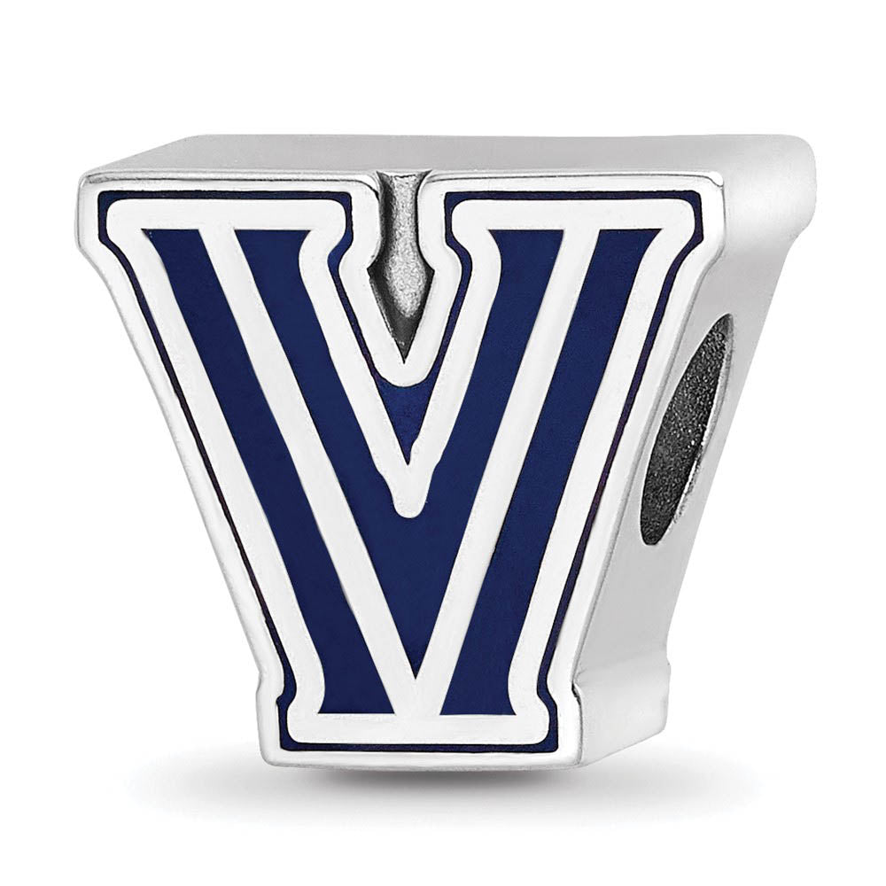 Sterling Silver Rhodium Plated Villanova University Enamel Bead Charm, Item B19073 by The Black Bow Jewelry Co.