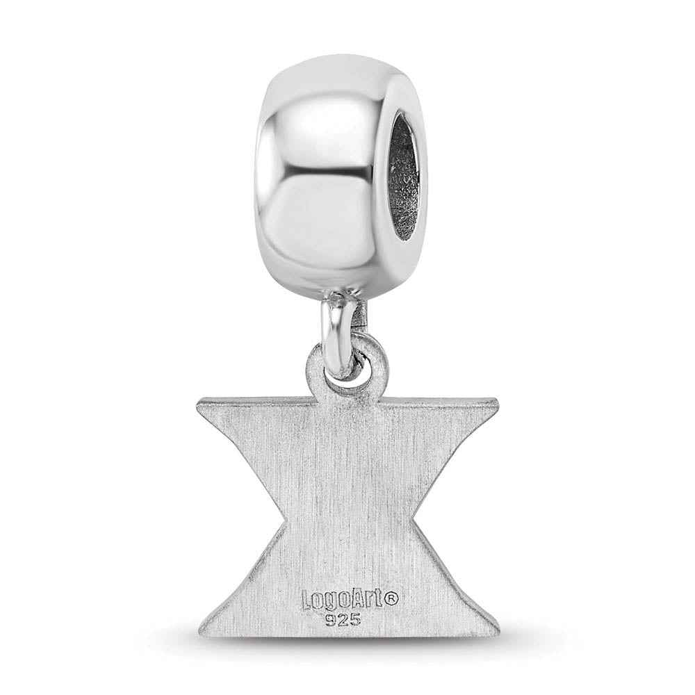 Alternate view of the Sterling Silver Rhodium Plated Xavier University XS Dangle Bead Charm by The Black Bow Jewelry Co.
