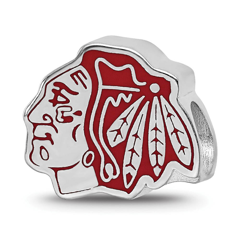 Sterling Silver Rhodium Plated NHL Chicago Blackhawks Enamel Bead, Item B19090 by The Black Bow Jewelry Co.