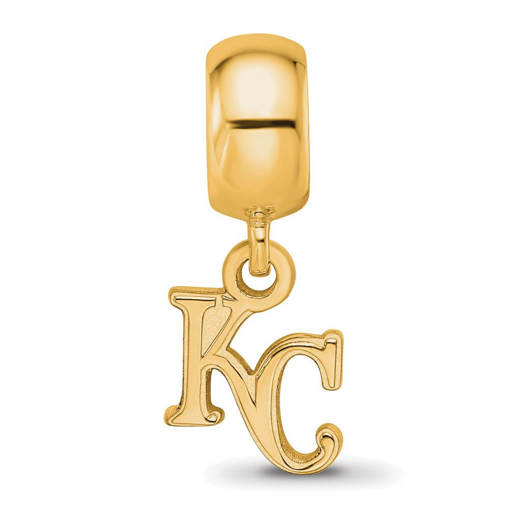 Alternate view of the 14KY Gold Plated Sterling Silver MLB Kansas City Royals XS Dangle Bead by The Black Bow Jewelry Co.