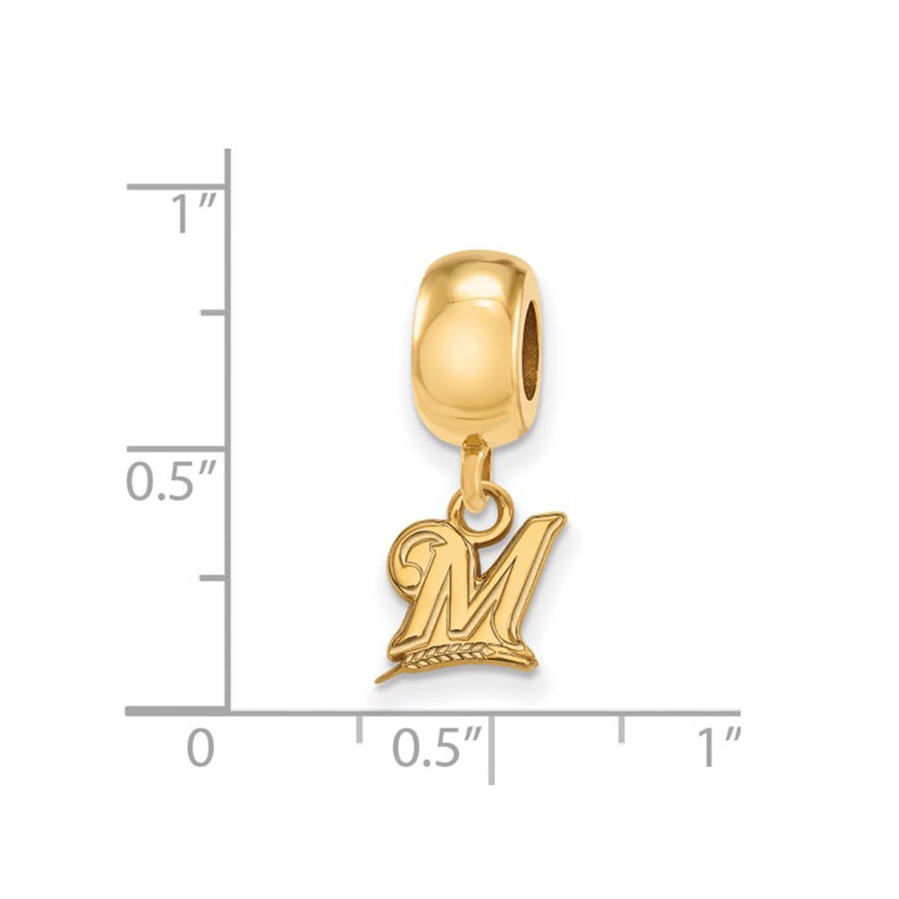 Alternate view of the 14KY Gold Plated Sterling Silver MLB Milwaukee Brewers XS Dangle Bead by The Black Bow Jewelry Co.