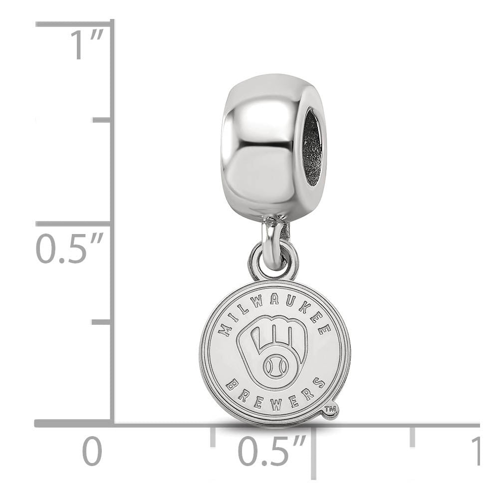 Alternate view of the Sterling Silver Rhodium Plated MLB Milwaukee Brewers XS Dangle Bead by The Black Bow Jewelry Co.