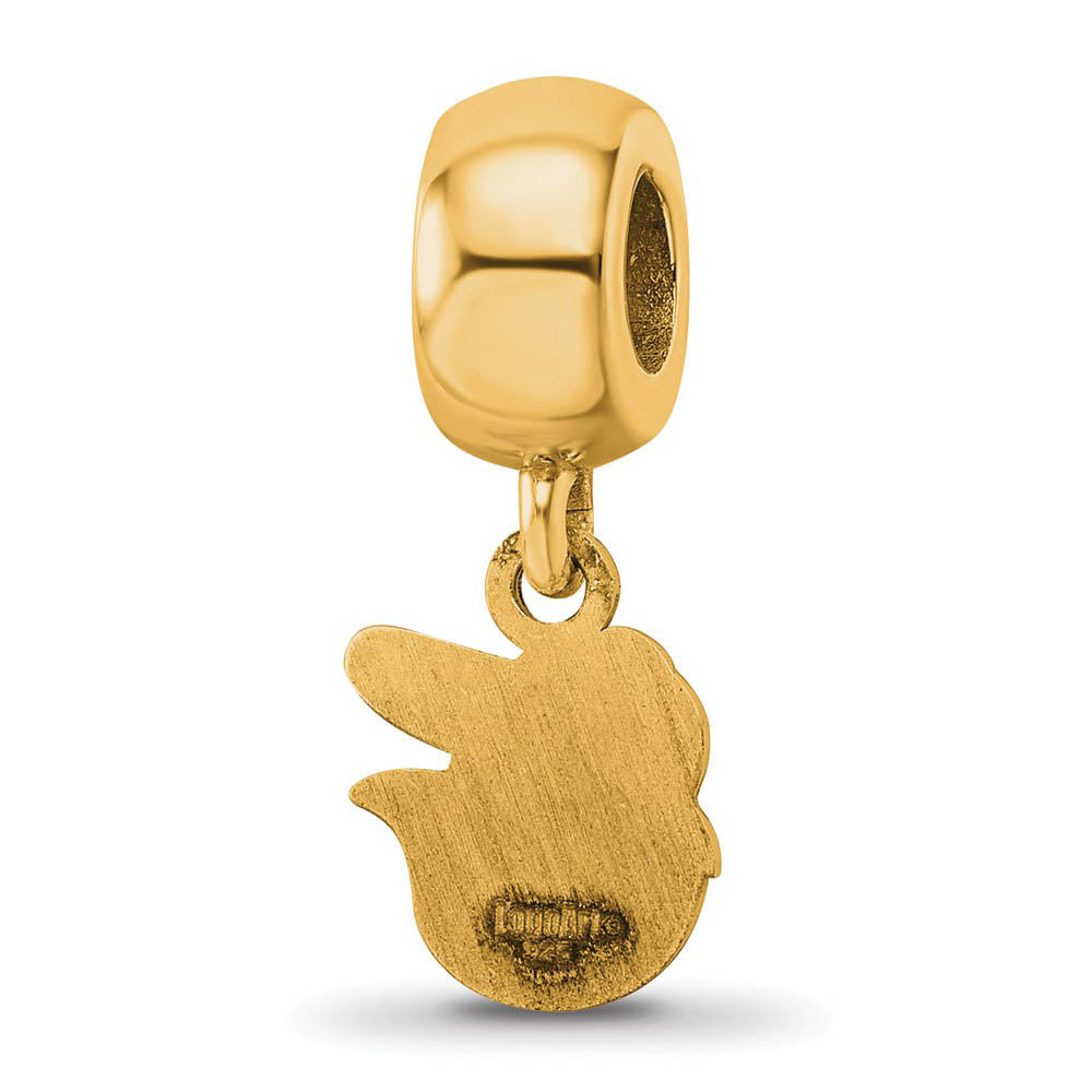 Alternate view of the 14KY Gold Plated Sterling Silver MLB Baltimore Orioles XS Dangle Bead by The Black Bow Jewelry Co.