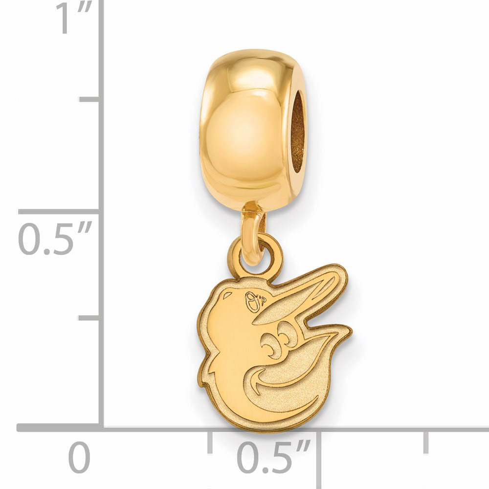Alternate view of the 14KY Gold Plated Sterling Silver MLB Baltimore Orioles XS Dangle Bead by The Black Bow Jewelry Co.