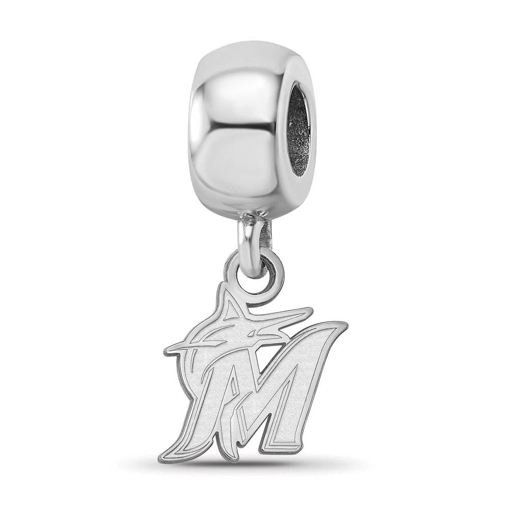 Sterling Silver Rhodium Plated MLB Miami Marlins XS Dangle Bead Charm, Item B19151 by The Black Bow Jewelry Co.