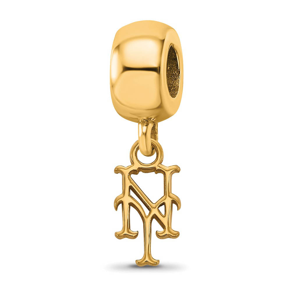 14K Yellow Gold Plated Sterling Silver MLB NY Mets XS Dangle Bead, Item B19158 by The Black Bow Jewelry Co.