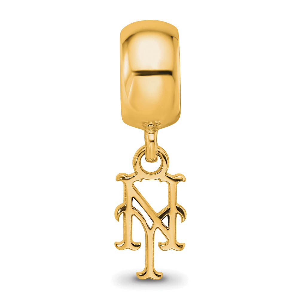 Alternate view of the 14K Yellow Gold Plated Sterling Silver MLB NY Mets XS Dangle Bead by The Black Bow Jewelry Co.