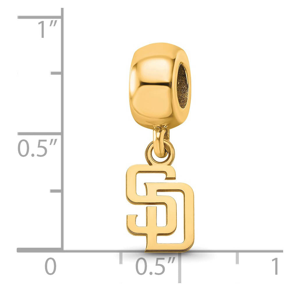 Alternate view of the 14KY Gold Plated Sterling Silver MLB San Diego Padres XS Dangle Bead by The Black Bow Jewelry Co.