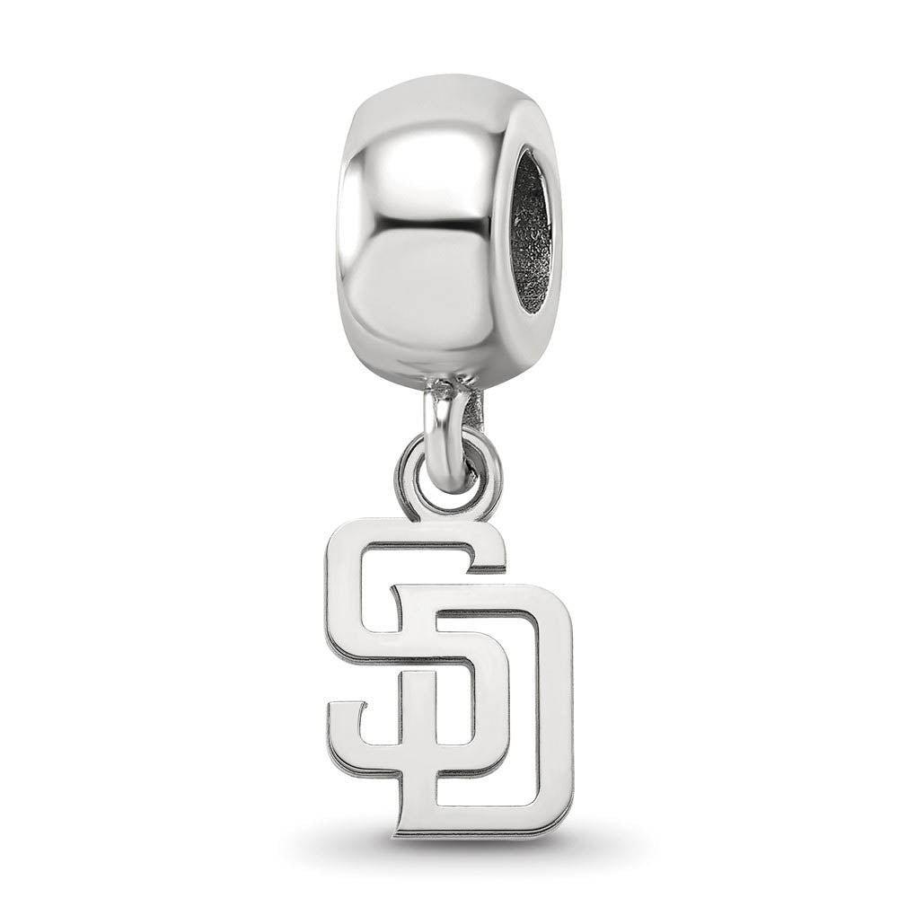 Sterling Silver Rhodium Plated MLB San Diego Padres XS Dangle Bead, Item B19161 by The Black Bow Jewelry Co.