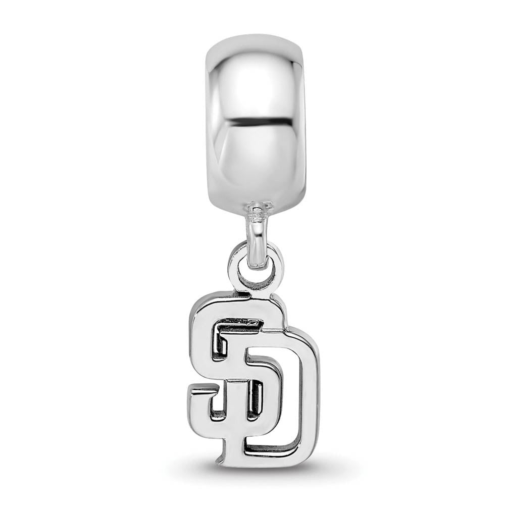 Alternate view of the Sterling Silver Rhodium Plated MLB San Diego Padres XS Dangle Bead by The Black Bow Jewelry Co.
