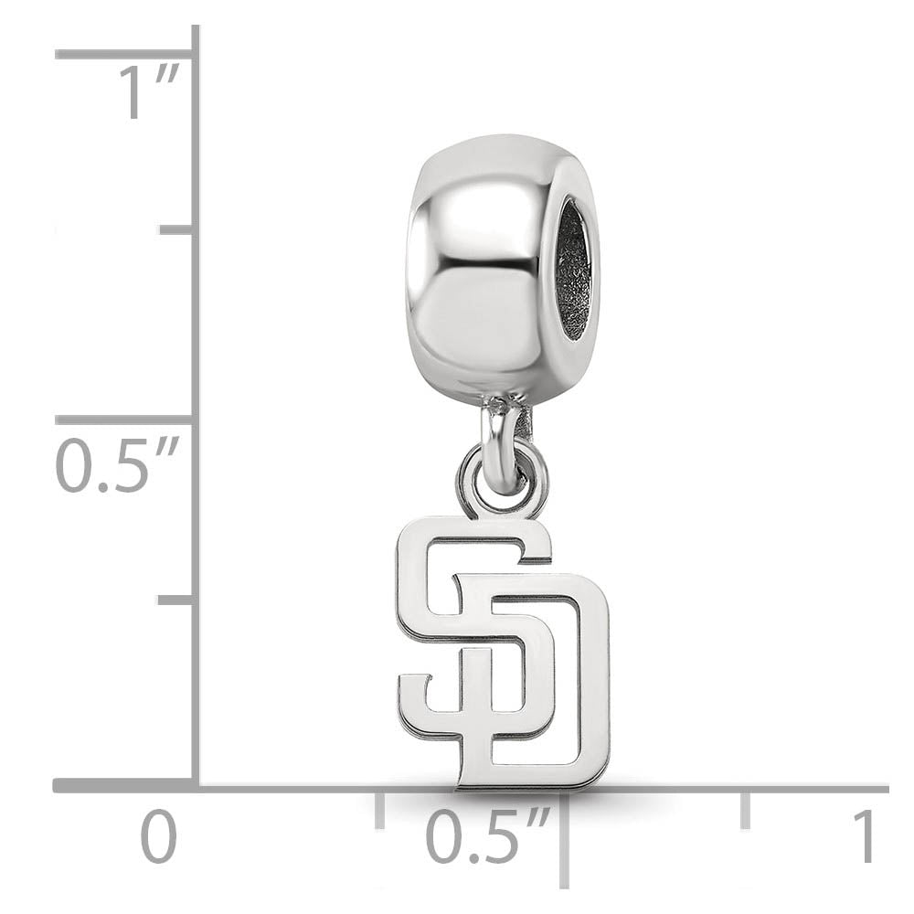 Alternate view of the Sterling Silver Rhodium Plated MLB San Diego Padres XS Dangle Bead by The Black Bow Jewelry Co.