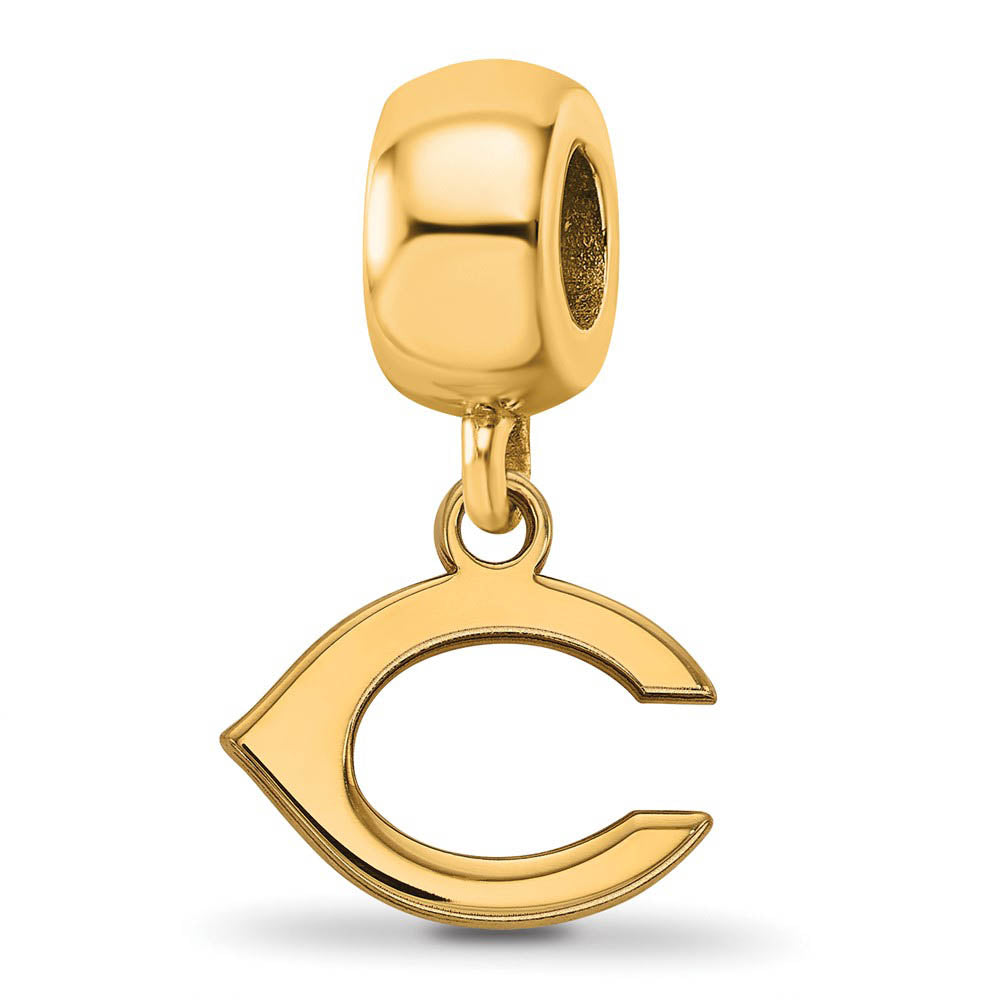 14KY Gold Plated Sterling Silver MLB Cincinnati Reds C XS Dangle Bead, Item B19166 by The Black Bow Jewelry Co.