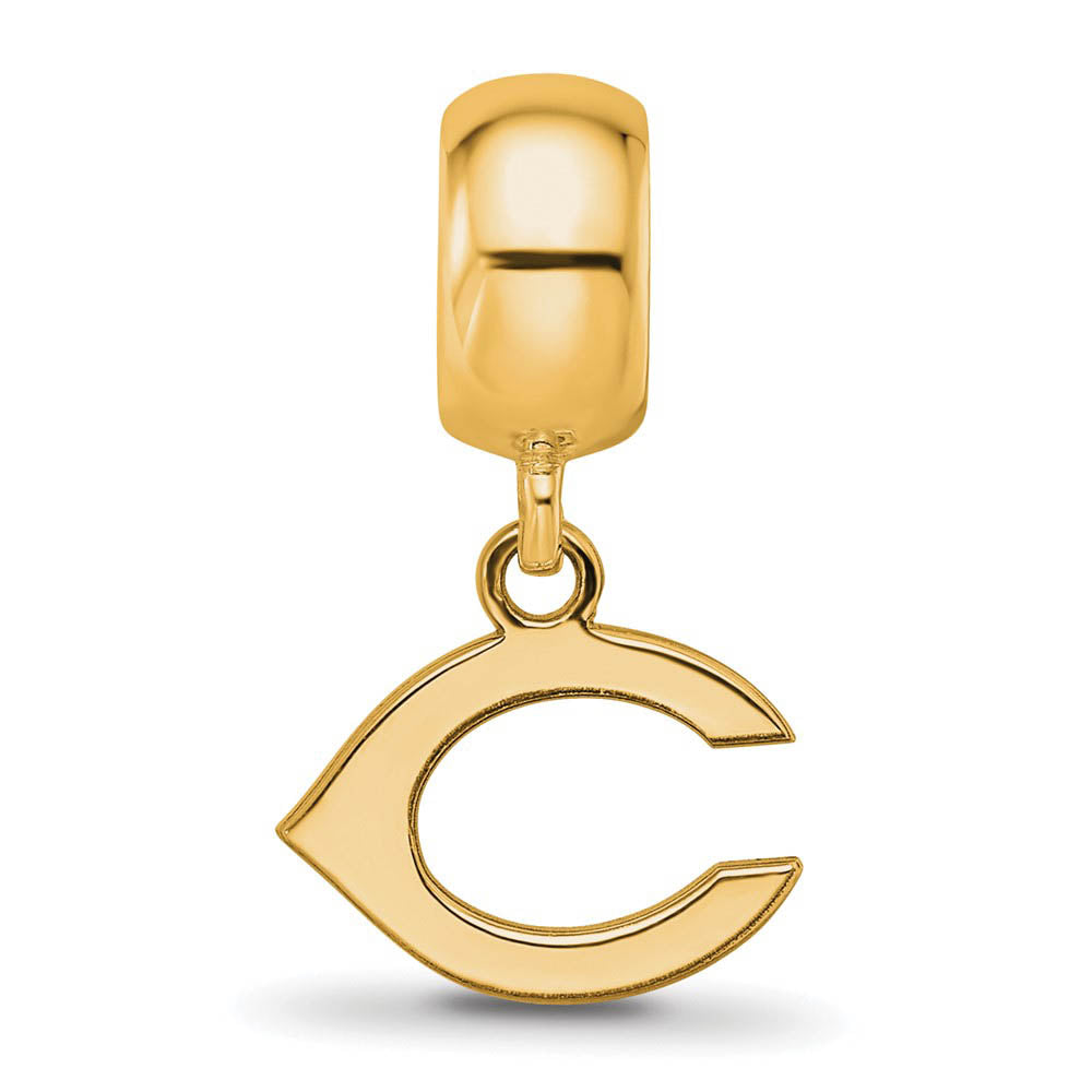 Alternate view of the 14KY Gold Plated Sterling Silver MLB Cincinnati Reds C XS Dangle Bead by The Black Bow Jewelry Co.