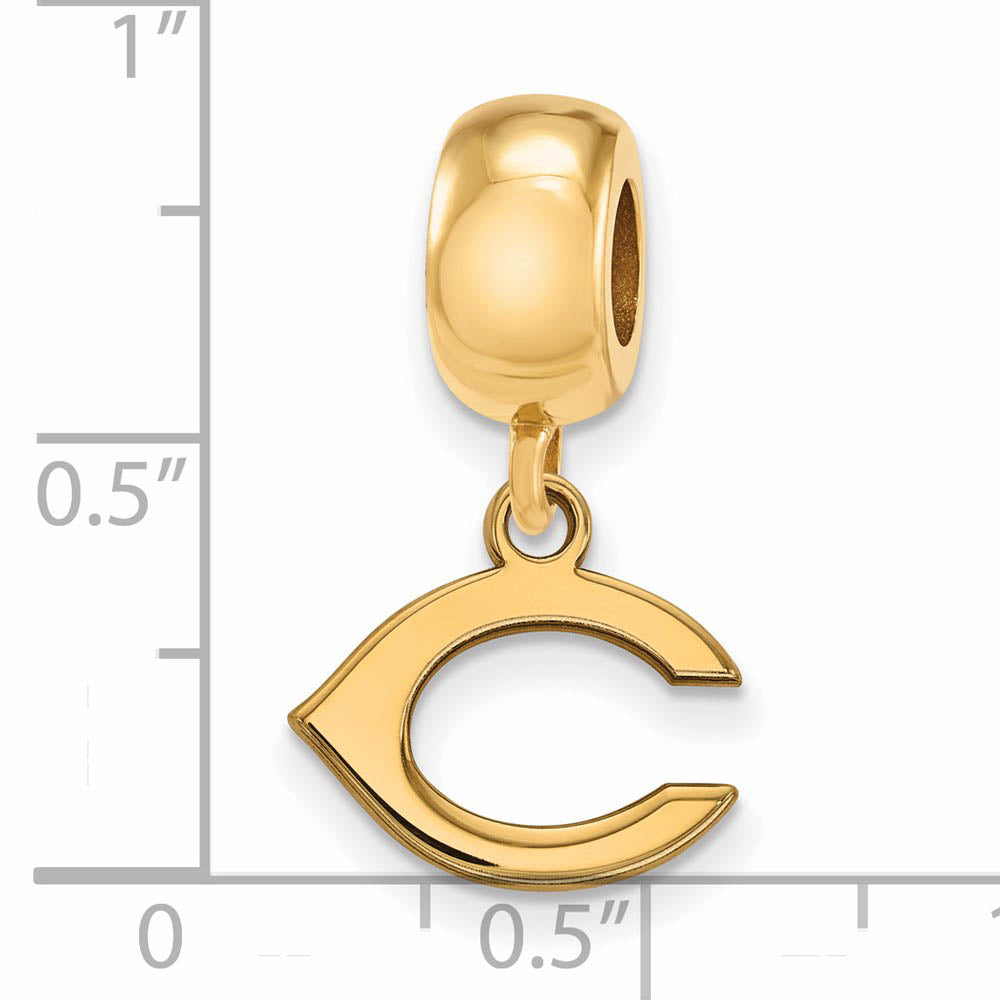 Alternate view of the 14KY Gold Plated Sterling Silver MLB Cincinnati Reds C XS Dangle Bead by The Black Bow Jewelry Co.