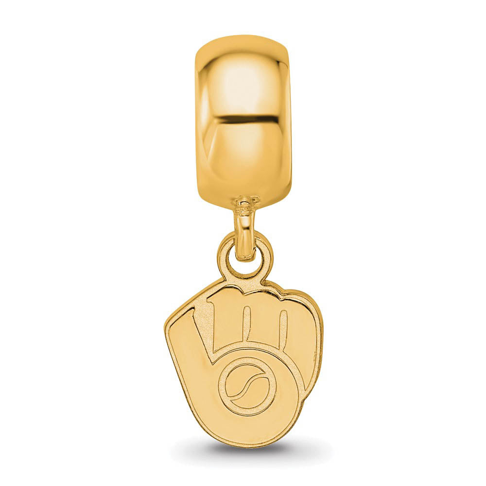Alternate view of the 14KY Gold Plated Sterling Silver MLB Milwaukee Brewers Dangle Bead by The Black Bow Jewelry Co.