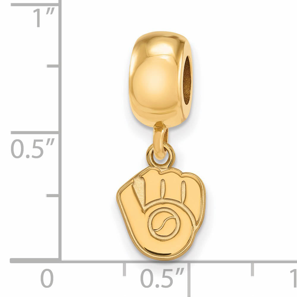 Alternate view of the 14KY Gold Plated Sterling Silver MLB Milwaukee Brewers Dangle Bead by The Black Bow Jewelry Co.