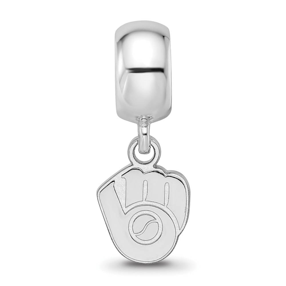Alternate view of the Sterling Silver Rhodium Plated MLB Milw. Brewers XS Dangle Bead Charm by The Black Bow Jewelry Co.