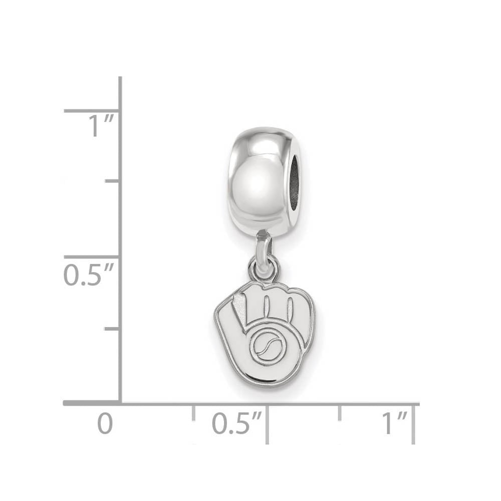 Alternate view of the Sterling Silver Rhodium Plated MLB Milw. Brewers XS Dangle Bead Charm by The Black Bow Jewelry Co.
