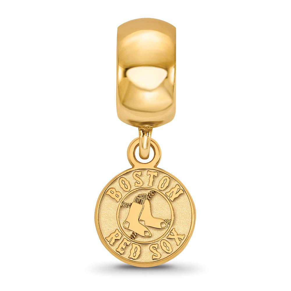 Alternate view of the 14K Yellow Gold Plated Sterling Silver MLB Red Sox XS Disc Dangle Bead by The Black Bow Jewelry Co.