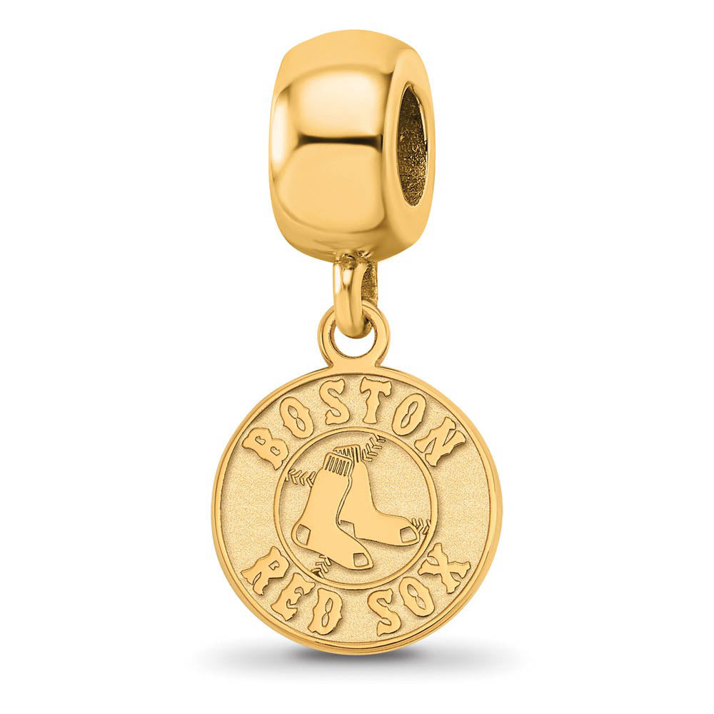14K Yellow Gold Plated Sterling Silver MLB Red Sox SM Disc Dangle Bead, Item B19195 by The Black Bow Jewelry Co.