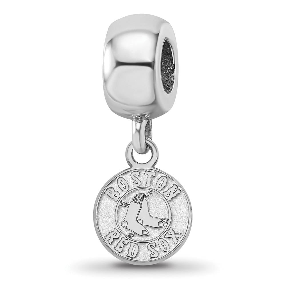 Sterling Silver Rhodium Plated MLB Red Sox XS Disc Dangle Bead Charm, Item B19196 by The Black Bow Jewelry Co.