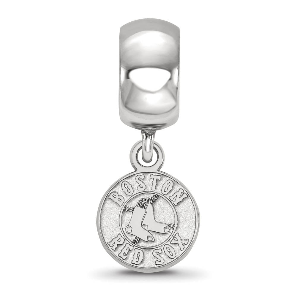 Alternate view of the Sterling Silver Rhodium Plated MLB Red Sox XS Disc Dangle Bead Charm by The Black Bow Jewelry Co.