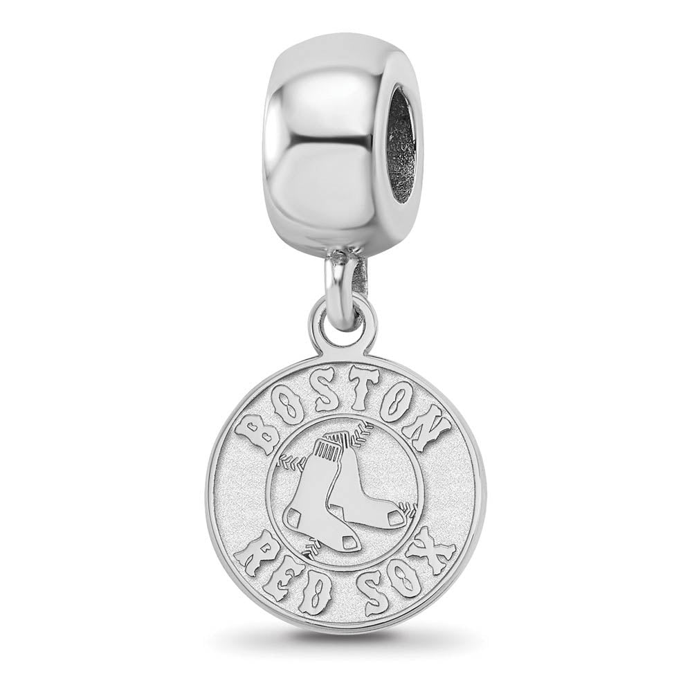 Sterling Silver Rhodium Plated MLB Red Sox SM Disc Dangle Bead Charm, Item B19197 by The Black Bow Jewelry Co.