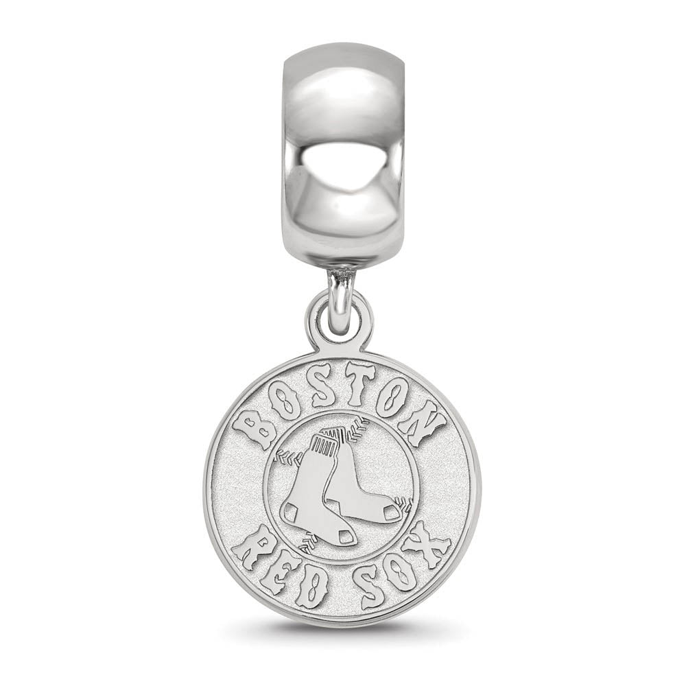 Alternate view of the Sterling Silver Rhodium Plated MLB Red Sox SM Disc Dangle Bead Charm by The Black Bow Jewelry Co.