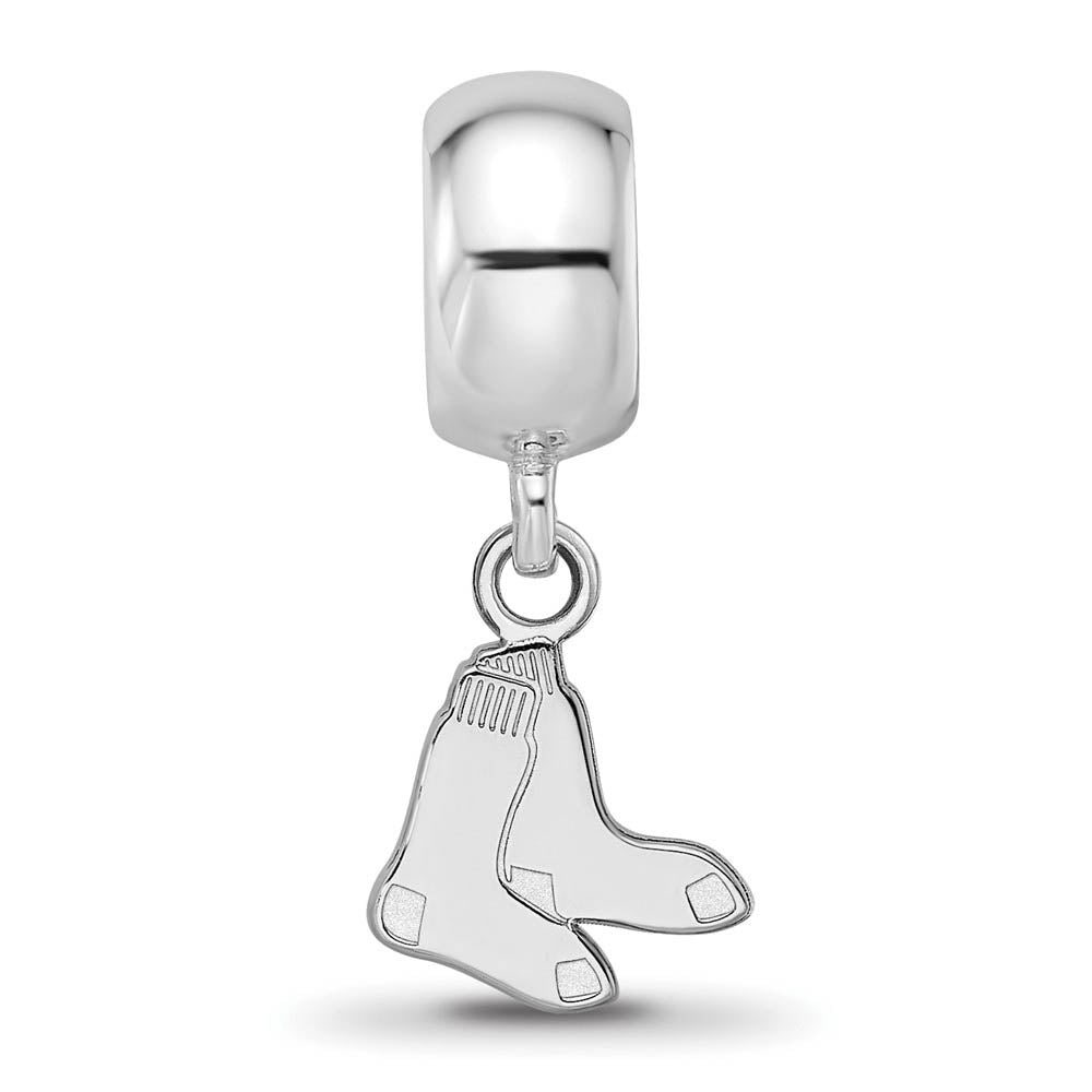Alternate view of the Sterling Silver Rhodium Plated MLB Boston Red Sox XS Dangle Bead Charm by The Black Bow Jewelry Co.