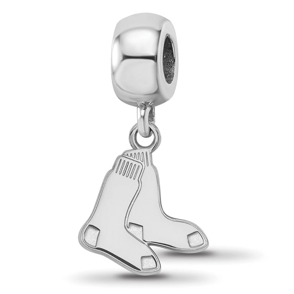 Sterling Silver Rhodium Plated MLB Boston Red Sox SM Dangle Bead Charm, Item B19201 by The Black Bow Jewelry Co.