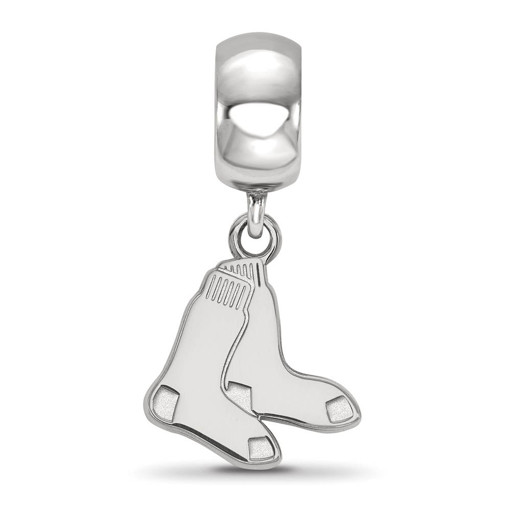 Alternate view of the Sterling Silver Rhodium Plated MLB Boston Red Sox SM Dangle Bead Charm by The Black Bow Jewelry Co.