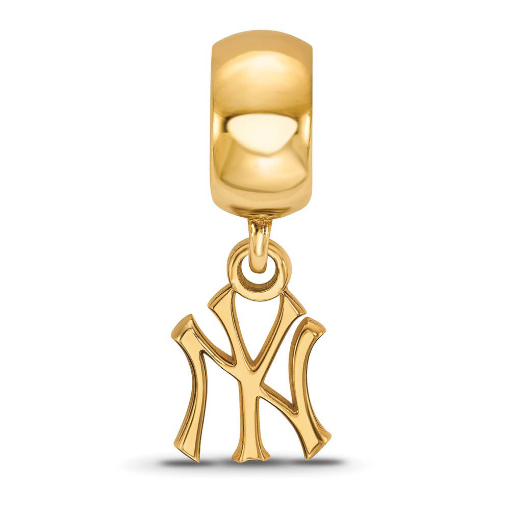 Alternate view of the 14KY Gold Plated Sterling Silver MLB New York Yankees XS Dangle Bead by The Black Bow Jewelry Co.