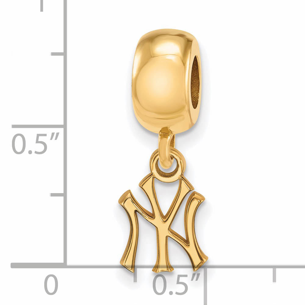 Alternate view of the 14KY Gold Plated Sterling Silver MLB New York Yankees XS Dangle Bead by The Black Bow Jewelry Co.