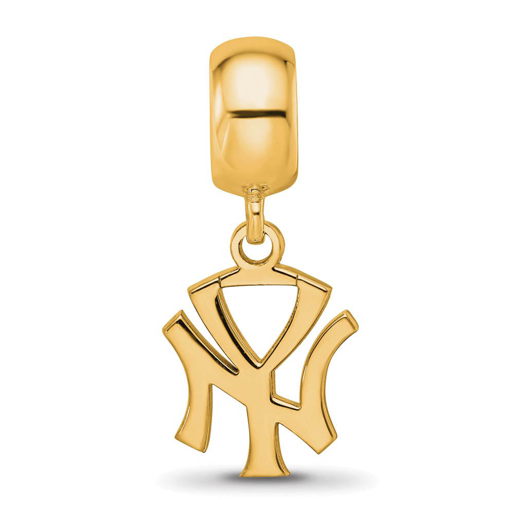 Alternate view of the 14KY Gold Plated Sterling Silver MLB New York Yankees SM Dangle Bead by The Black Bow Jewelry Co.