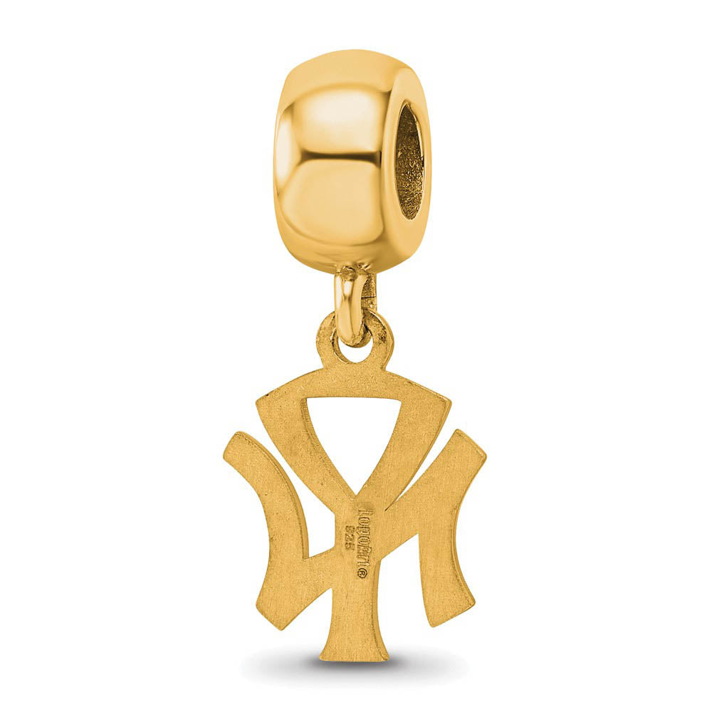 Alternate view of the 14KY Gold Plated Sterling Silver MLB New York Yankees SM Dangle Bead by The Black Bow Jewelry Co.