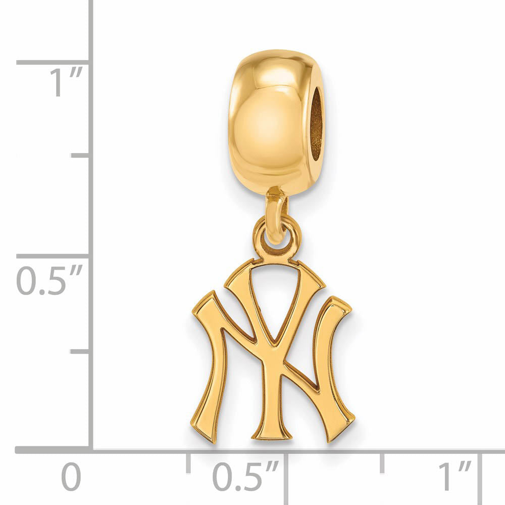 Alternate view of the 14KY Gold Plated Sterling Silver MLB New York Yankees SM Dangle Bead by The Black Bow Jewelry Co.