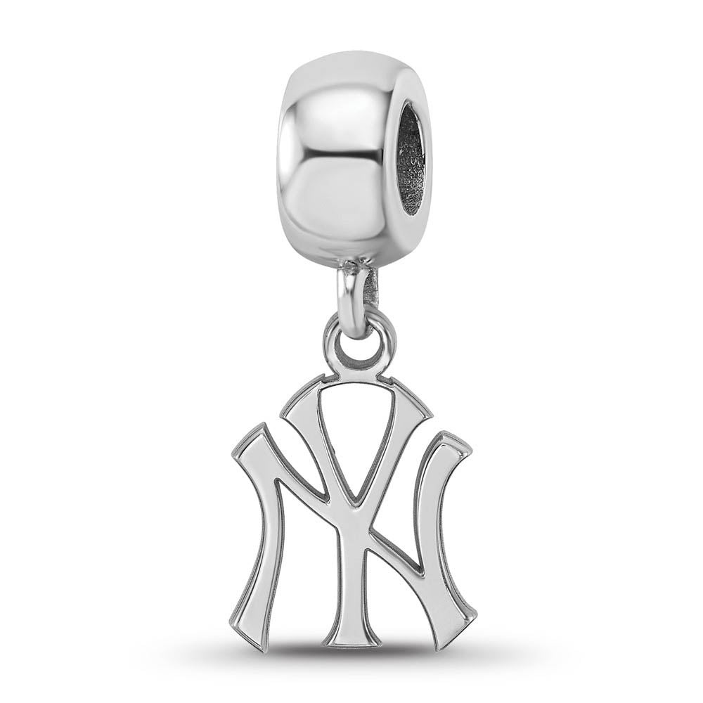 Sterling Silver Rhodium Plated MLB New York Yankees SM Dangle Bead, Item B19209 by The Black Bow Jewelry Co.