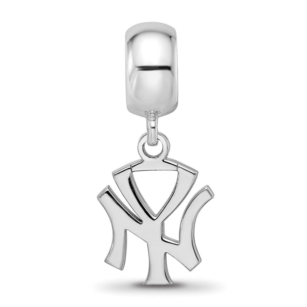 Alternate view of the Sterling Silver Rhodium Plated MLB New York Yankees SM Dangle Bead by The Black Bow Jewelry Co.