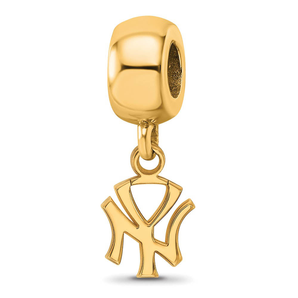 14KY Gold Plated Sterling Silver MLB NY Yankees XS Dangle Bead Charm, Item B19210 by The Black Bow Jewelry Co.
