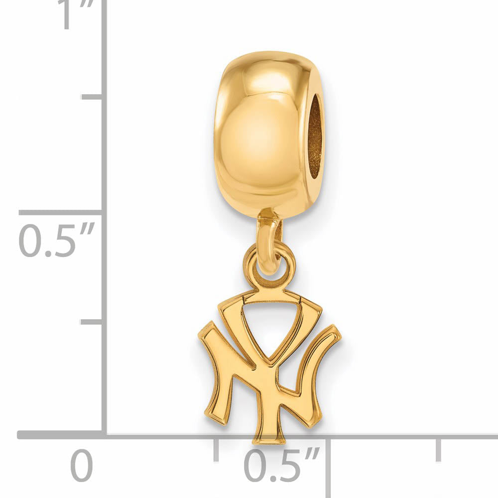 Alternate view of the 14KY Gold Plated Sterling Silver MLB NY Yankees XS Dangle Bead Charm by The Black Bow Jewelry Co.