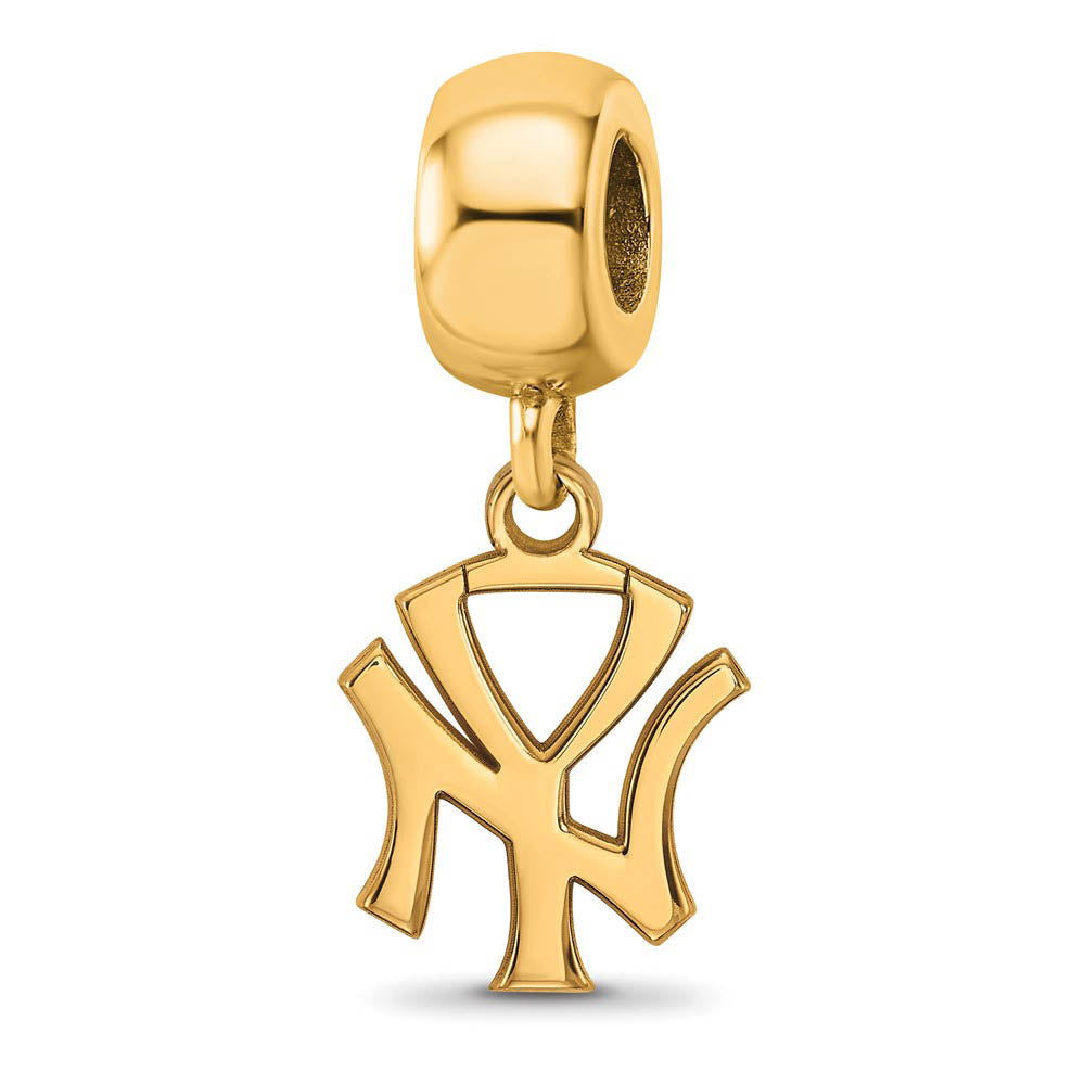 14KY Gold Plated Sterling Silver MLB NY Yankees SM Dangle Bead Charm, Item B19211 by The Black Bow Jewelry Co.
