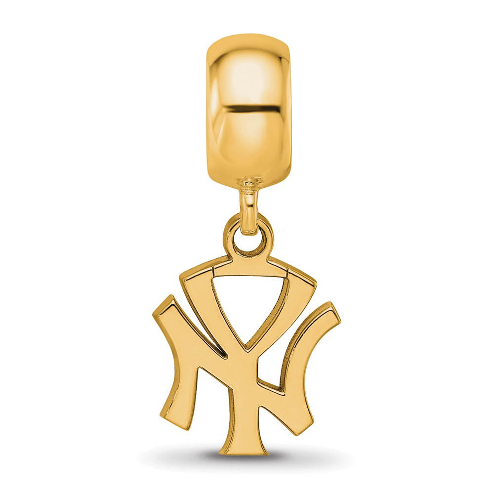 Alternate view of the 14KY Gold Plated Sterling Silver MLB NY Yankees SM Dangle Bead Charm by The Black Bow Jewelry Co.