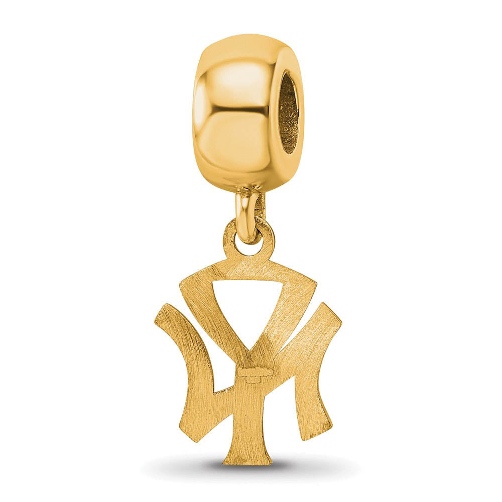 Alternate view of the 14KY Gold Plated Sterling Silver MLB NY Yankees SM Dangle Bead Charm by The Black Bow Jewelry Co.