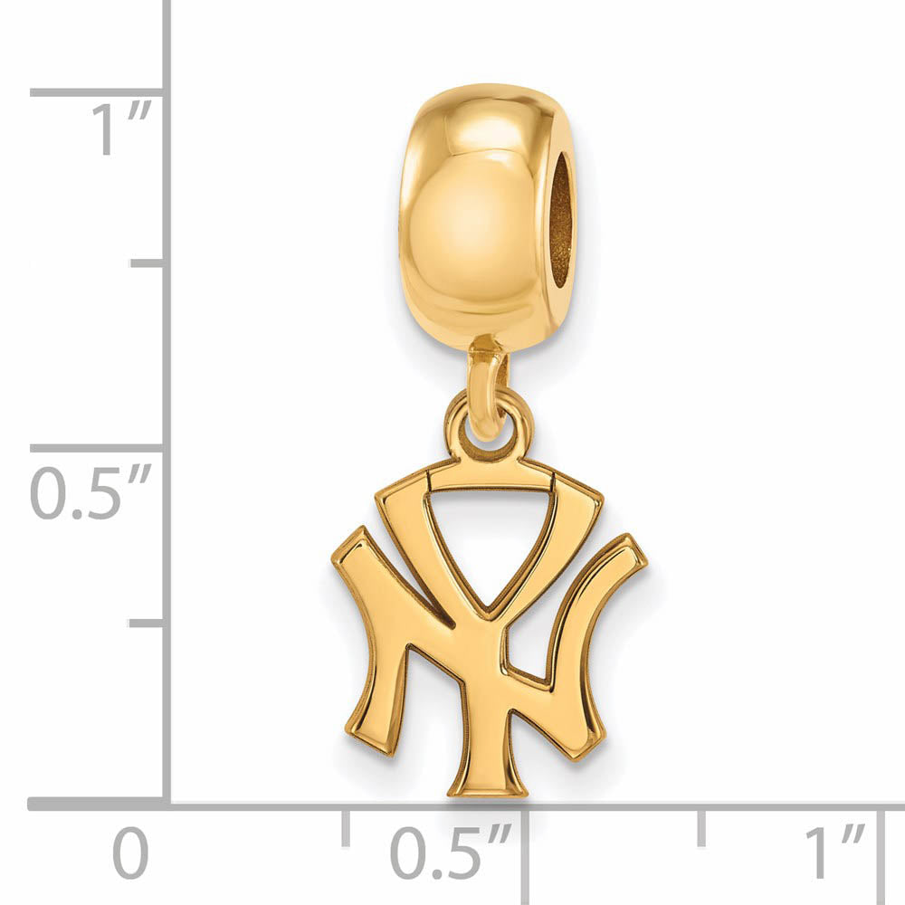 Alternate view of the 14KY Gold Plated Sterling Silver MLB NY Yankees SM Dangle Bead Charm by The Black Bow Jewelry Co.